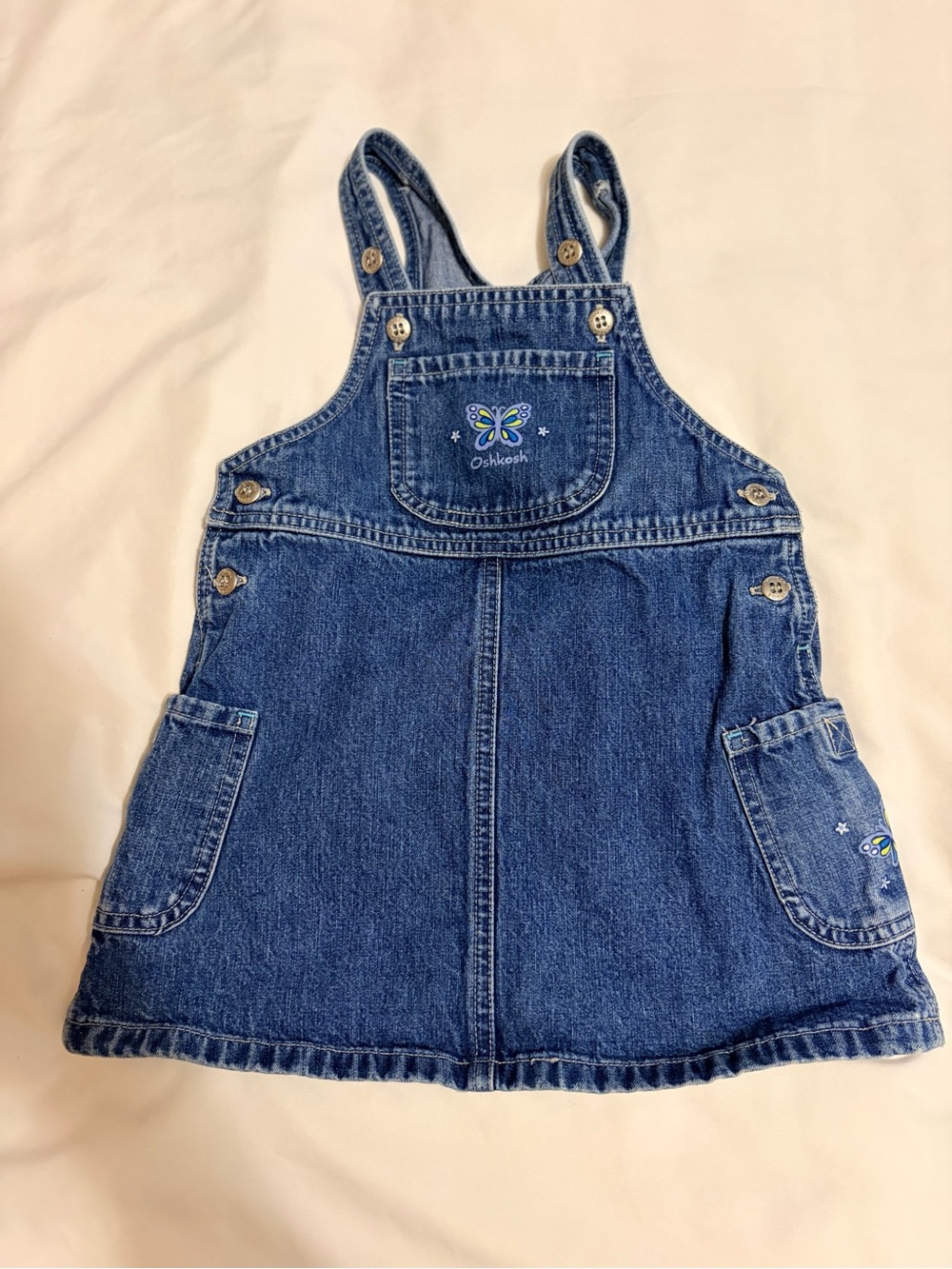 OshKosh B'gosh Blue Denim Overall Dress with Butterfly Embroidery
